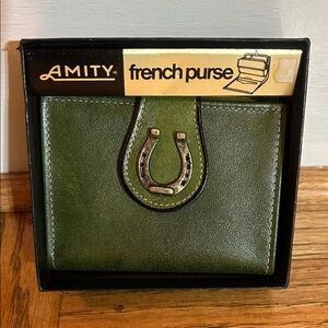 NWT Amity French Purse Leather Green Wallet Equestrian Horseshoe